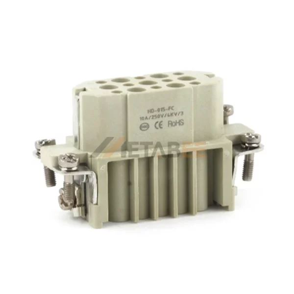 HD-015 HD Series 15-Pin Heavy Duty Connector Male/Female Insert, Crimp Terminal, Size 10A