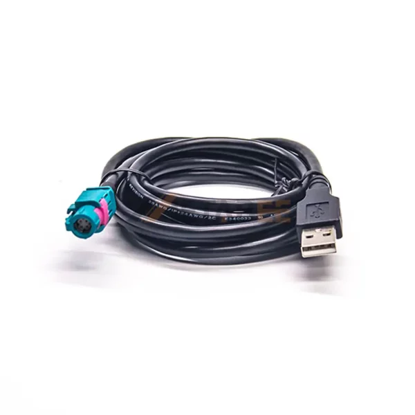HSD Z-Coded 4 Pin Jack to USB Plug Cable Assembly 01
