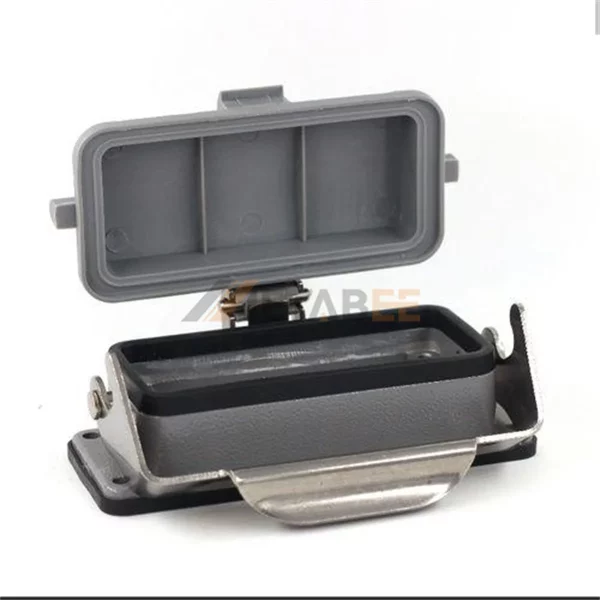 H16B Series Heavy Duty Connector Housing with Plastic/Metal Cover, Bulkhead, Bottom Entry, 1 Locking Lever