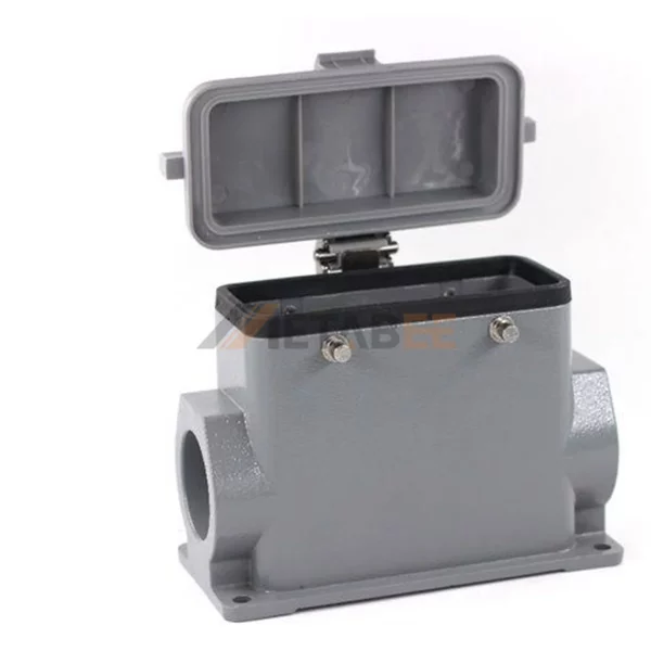 H16B Series High Construction Heavy Duty Connector Housing with Plastic Cover and 4 Bolts, Surface Mounting, Side Entry