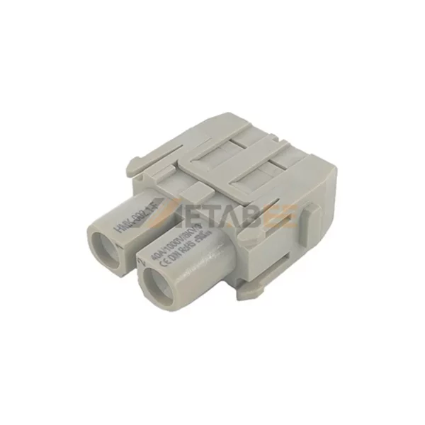 HM-S02 HM Series 2 Pin Male/Female Heavy Duty Connector Module Inserts, 1000V/40A, Axial Screw Terminal