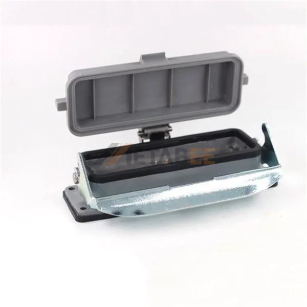 H24B Series Heavy Duty Connector Housing with Plastic/Metal Cover, Bulkhead, Bottom Entry, Single Lever