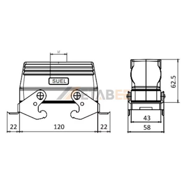 H24B Series Heavy Duty Connector Housing with 2 Levers, Cable to Cable, Top Entry