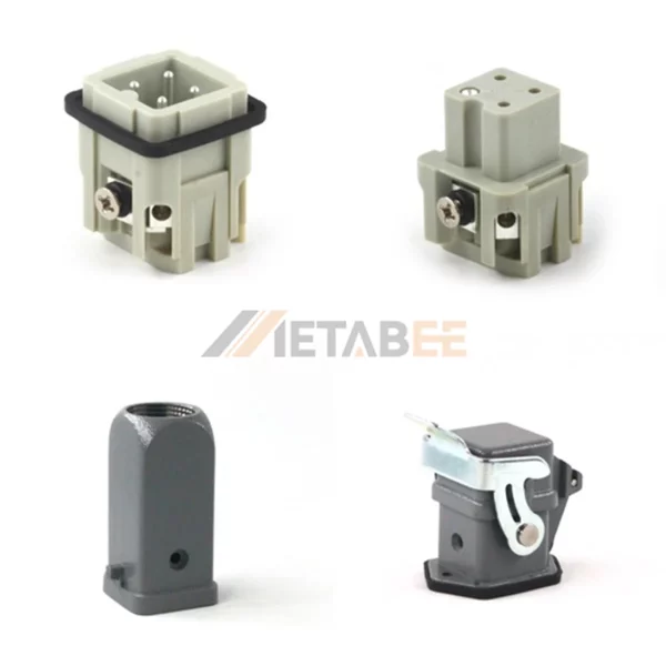 HA Series Heavy Duty Connector, 3+PE, Screw Terminal, Bulkhead with Cover Base, Top/Side Entry Hood, 10A/250V