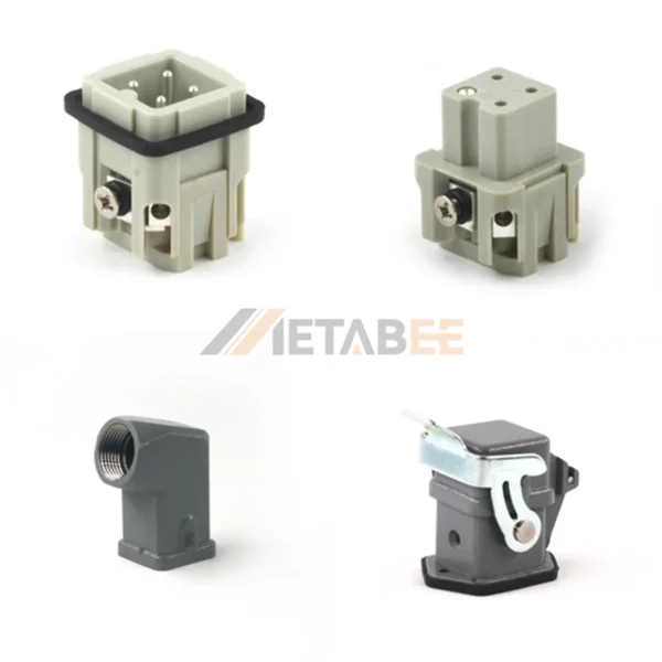 HA Series Heavy Duty Connector, 3+PE, Screw Terminal, Bulkhead with Cover Base, Top/Side Entry Hood, 10A/250V