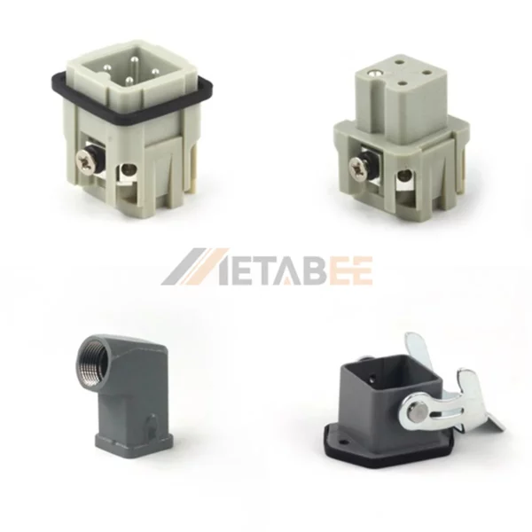 HA Series Heavy Duty Connector, 3+PE, Screw Terminal, Bulkhead Mounting, Side Entry, 10A/250V