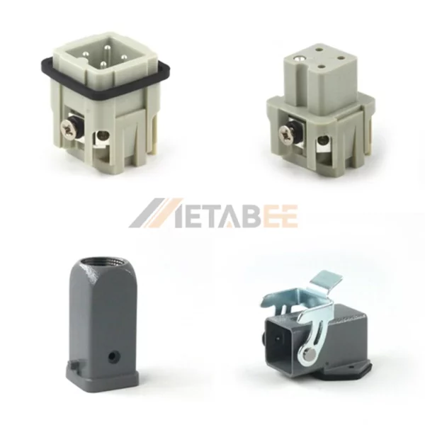HA Series Heavy Duty Connector, 3+PE, Screw Terminal, Side-Bulkhead Base, Top/Side Entry Hood, 10A/250V