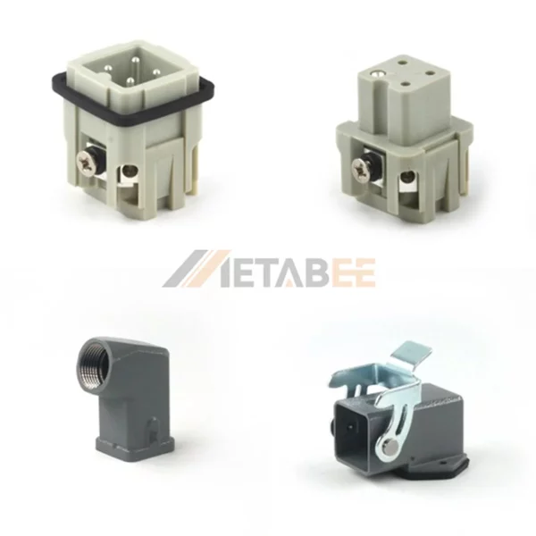 HA Series Heavy Duty Connector, 3+PE, Screw Terminal, Side-Bulkhead Base, Top/Side Entry Hood, 10A/250V