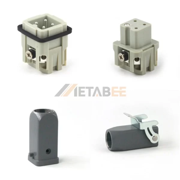 HA Series Heavy Duty Connector, 3+PE, Screw Terminal, Cable to Cable, Top/Side Entry Hood, 10A/250V