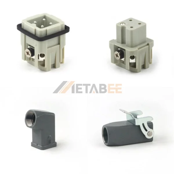 HA Series Heavy Duty Connector, 3+PE, Screw Terminal, Cable to Cable, Top/Side Entry Hood, 10A/250V
