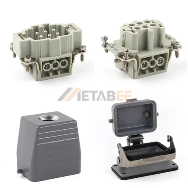 HE Series Heavy Duty Connector, 6+PE, Screw Terminal, Bulkhead with Cover, Top/Side Entry, 16A/500V