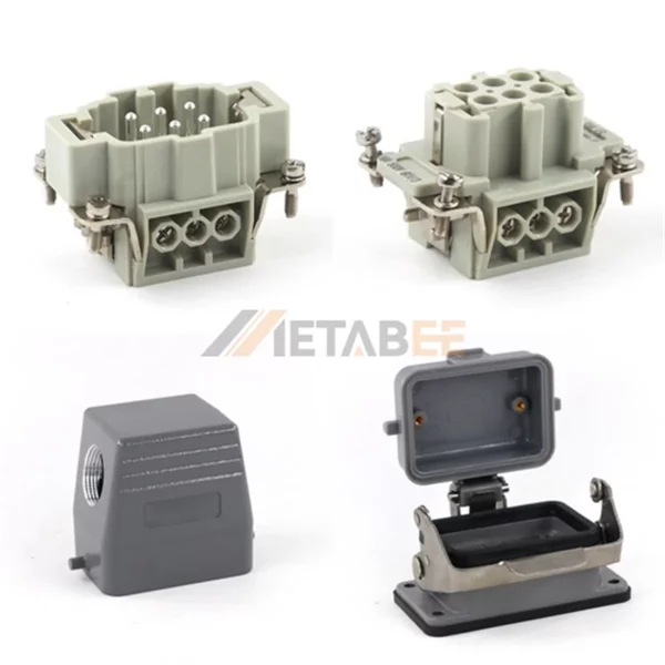HE Series Heavy Duty Connector, 6+PE, Screw Terminal, Bulkhead with Cover, Top/Side Entry, 16A/500V