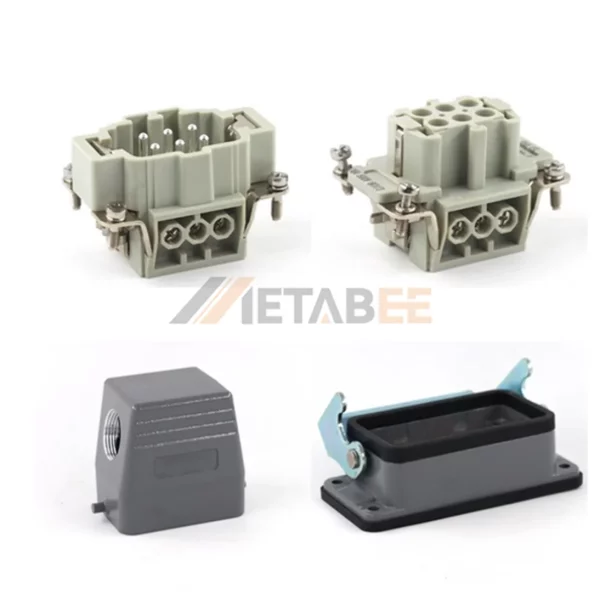 HE Series Heavy Duty Connector, 6+PE, Screw Terminal, Bulkhead Mounting, Top/Side Entry, 16A/500V