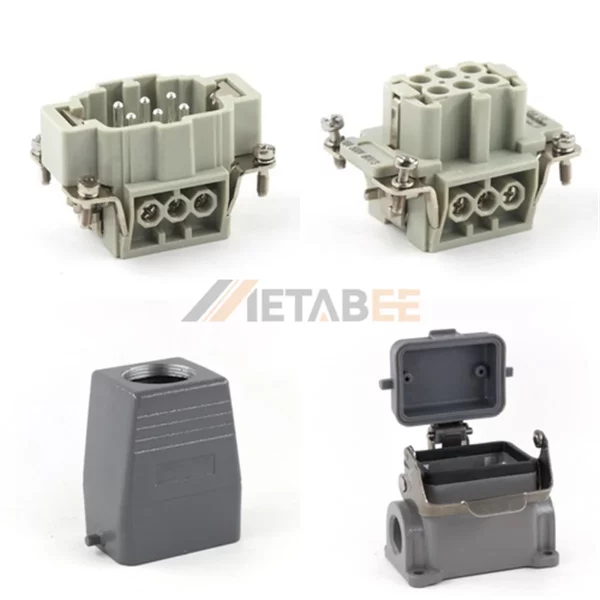 HE Series Heavy Duty Connector, 6+PE, Surface Mounting, High Construction, Top/Side Entry, 16A/500V