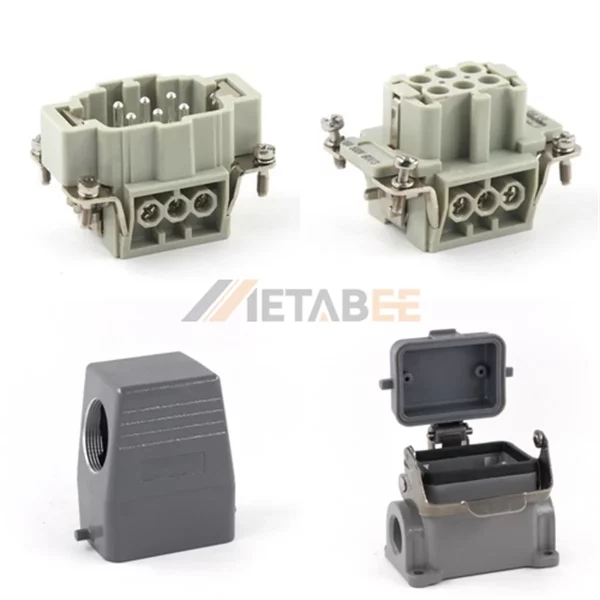 HE Series Heavy Duty Connector, 6+PE, Surface Mounting, High Construction, Top/Side Entry, 16A/500V