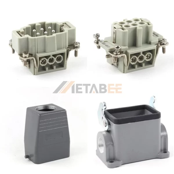 HE Series Heavy Duty Connector, 6+PE, Surface Mounting, High Construction, Top/Side Entry, 16A/500V