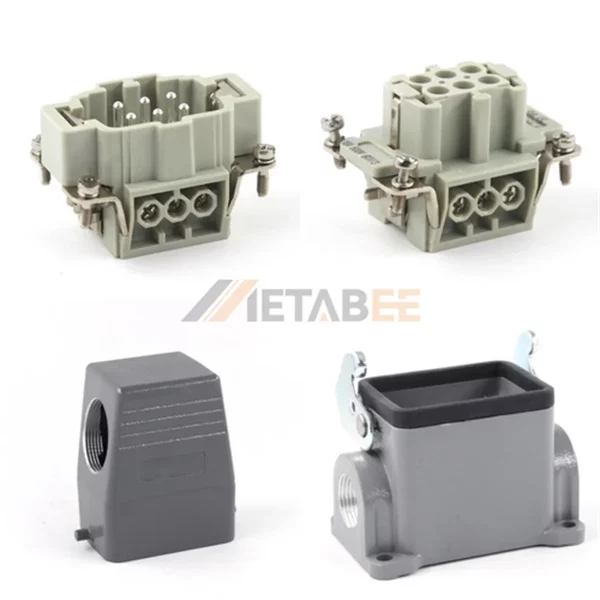 HE Series Heavy Duty Connector, 6+PE, Surface Mounting, High Construction, Top/Side Entry, 16A/500V