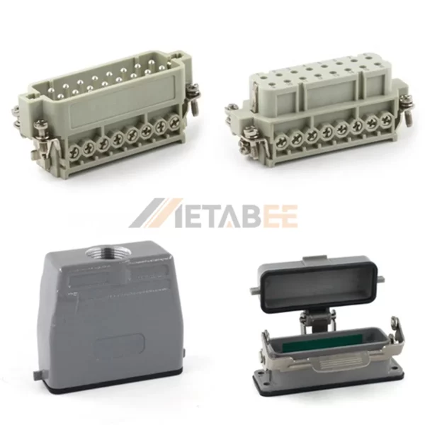 HA Series Heavy Duty Connector, 16+PE, Bulkhead with Cover, Screw Terminal, Top/Side Entry, 16A/250V