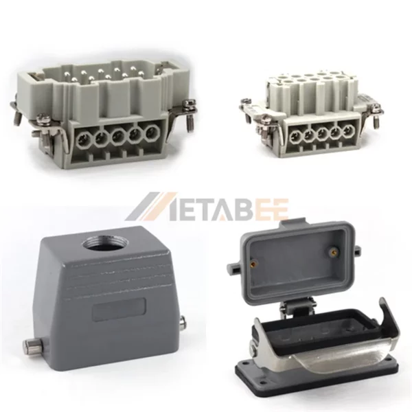 HE Series Heavy Duty Connector, 10+PE, Bulkhead with Plastic Cover, Screw Terminal, Top/Side Entry, 16A/500V