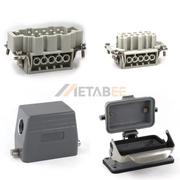 HE Series Heavy Duty Connector, 10+PE, Bulkhead with Plastic Cover, Screw Terminal, Top/Side Entry, 16A/500V