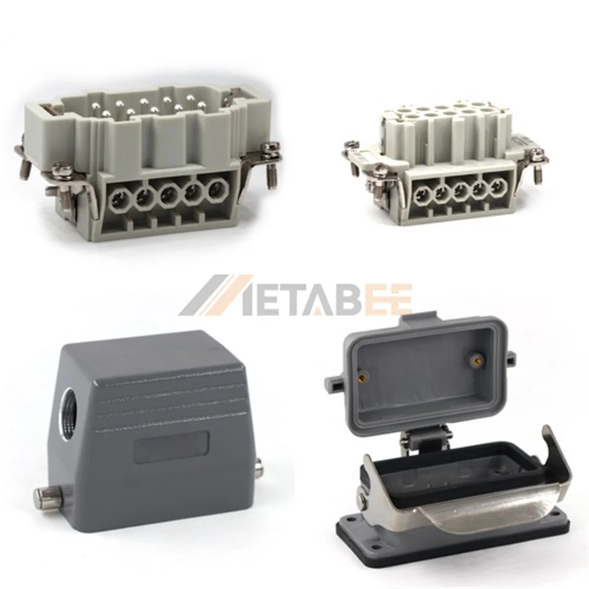 HE Series Heavy Duty Connector, 10+PE, Bulkhead with Plastic Cover, Screw Terminal, Top/Side Entry, 16A/500V