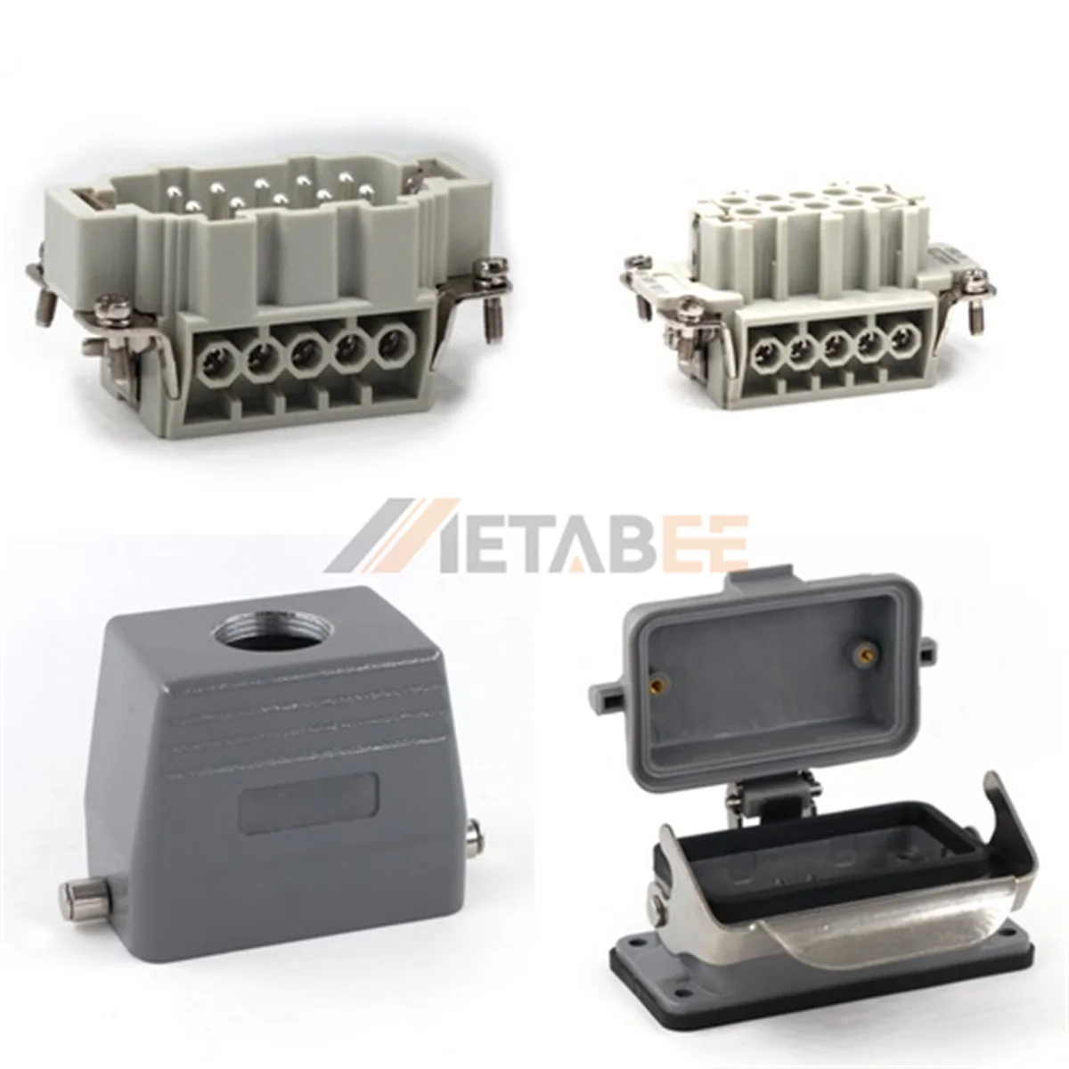 HE Series Heavy Duty Connector, 10+PE, Surface Mounting with Plastic Cover, Screw Terminal, Top/Side Entry, 16A/500V