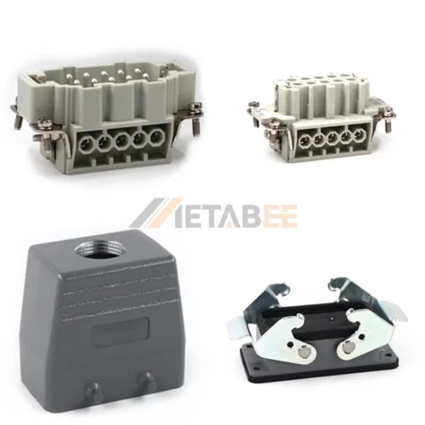 HE Series Heavy Duty Connector, 10+PE, Screw Terminal, Bulkhead with 2 Levers, Top/Side Entry, 16A/500V