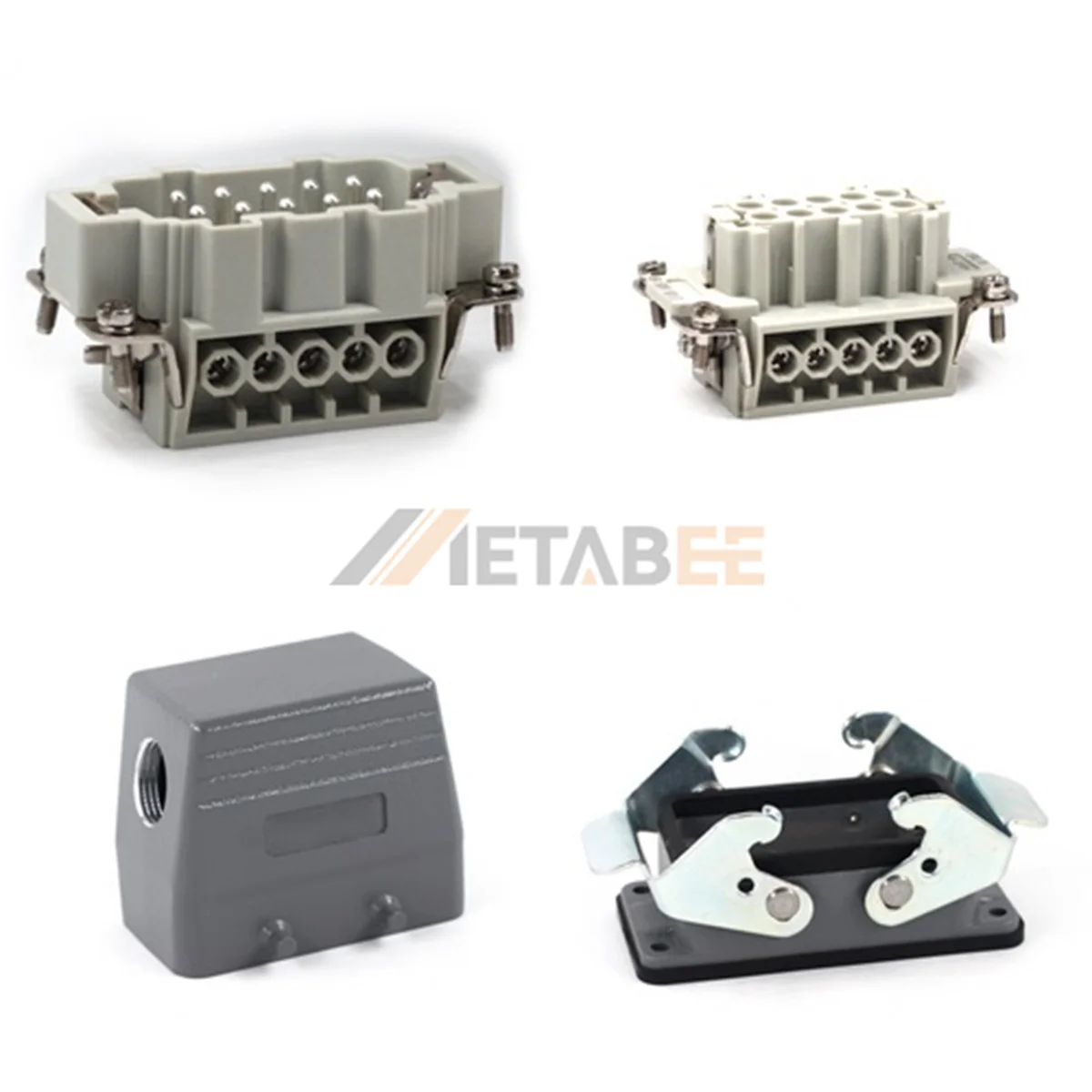 HE Series Heavy Duty Connector, 10+PE, Screw Terminal, Bulkhead with 2 Levers, Top/Side Entry, 16A/500V
