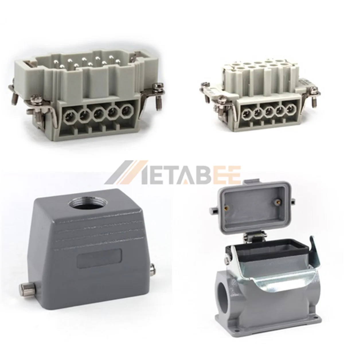 HE Series Heavy Duty Connector, 10+PE, Screw Terminal, Surface Mount with Cover, Top/Side Entry, 16A/500V