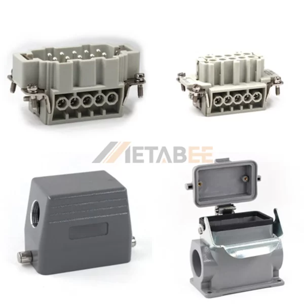 HE Series Heavy Duty Connector, 10+PE, Screw Terminal, Surface Mount with Cover, Top/Side Entry, 16A/500V