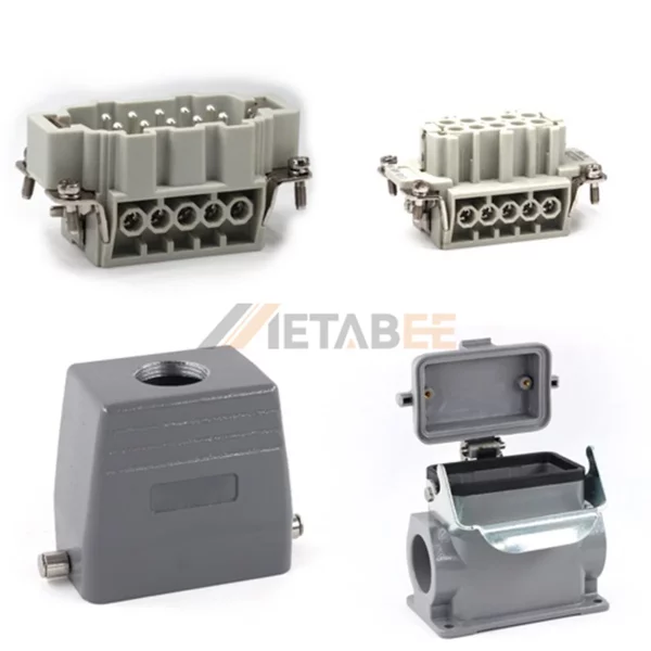 HE Series High Construction Heavy Duty Connector, 10+PE, Screw Terminal, Surface with Cover, Top/Side Entry, 16A/500V