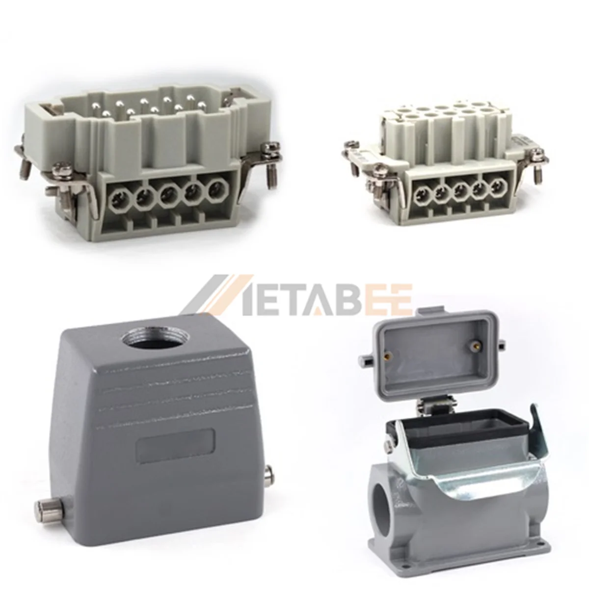 HE Series High Construction Heavy Duty Connector, 10+PE, Screw Terminal, Surface with Cover, Top/Side Entry, 16A/500V