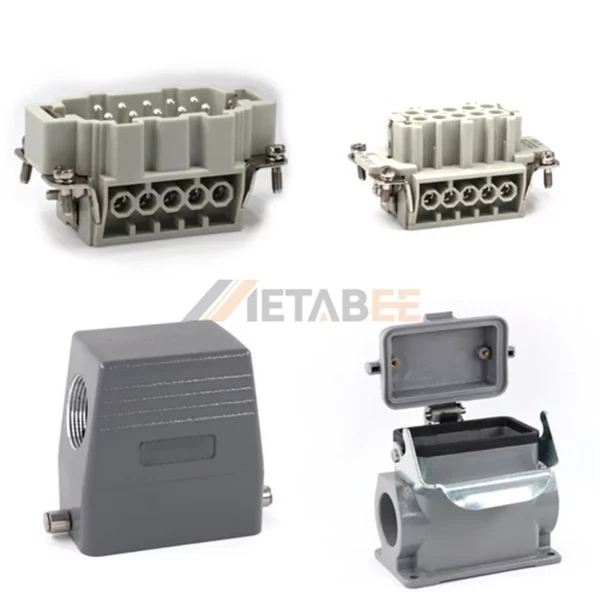 HE Series High Construction Heavy Duty Connector, 10+PE, Screw Terminal, Surface with Cover, Top/Side Entry, 16A/500V