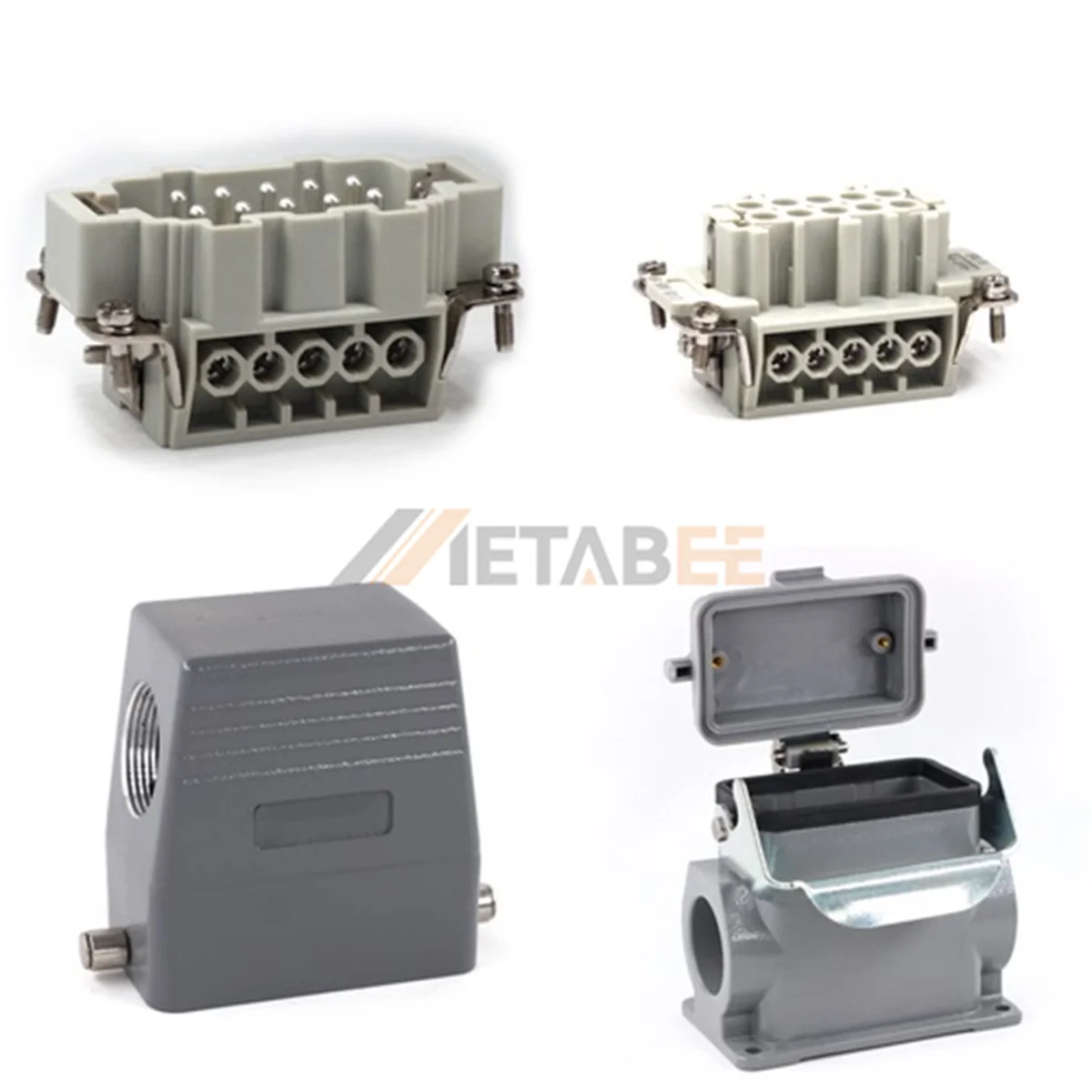 HE Series High Construction Heavy Duty Connector, 10+PE, Screw Terminal, Surface with Cover, Top/Side Entry, 16A/500V