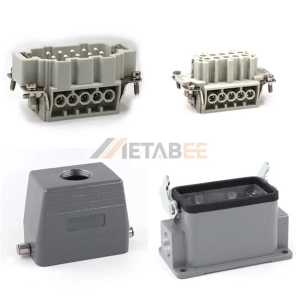 HE Series Heavy Duty Connector, 10+PE, Surface Mounting, Screw Terminal, Top/Side Entry, 16A/500V