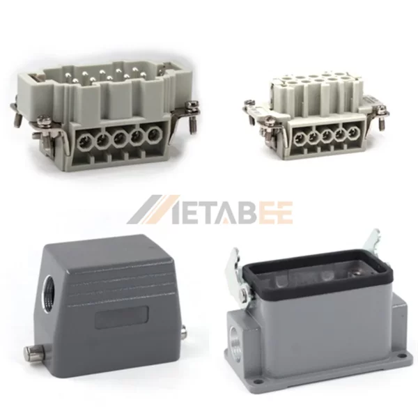 HE Series Heavy Duty Connector, 10+PE, Surface Mounting, Screw Terminal, Top/Side Entry, 16A/500V