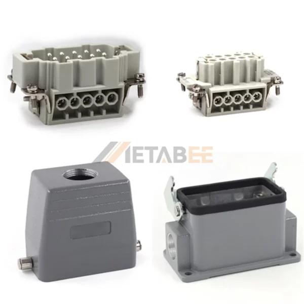HE Series Heavy Duty Connector, 10+PE, Surface Mounting, High Construction, Top/Side Entry, 16A/500V