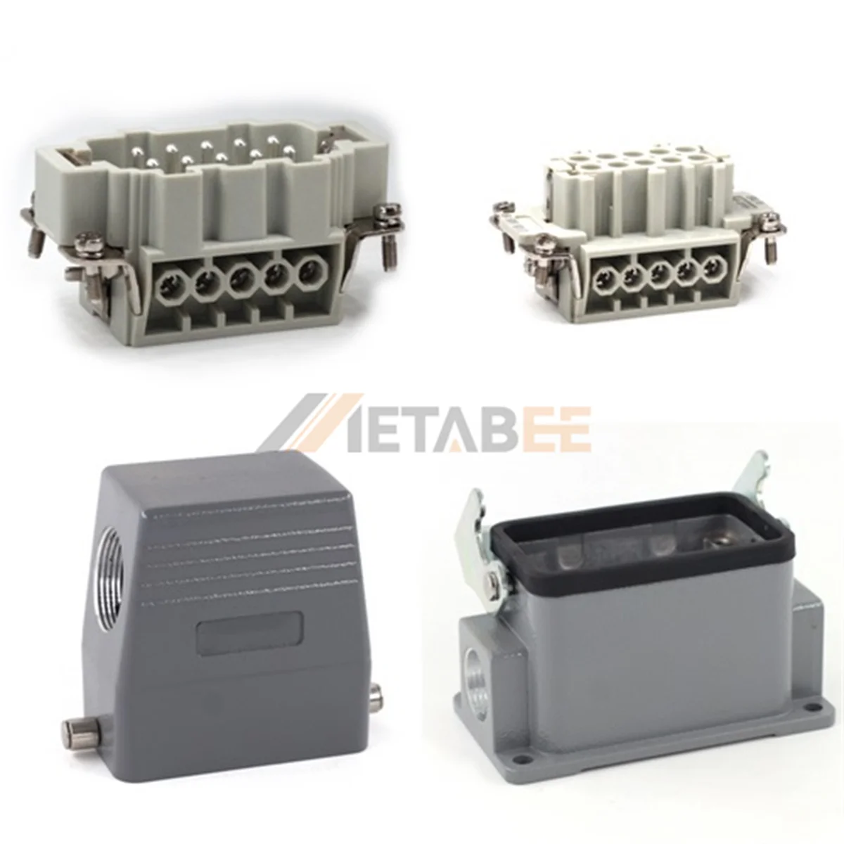 HE Series Heavy Duty Connector, 10+PE, Surface Mounting, High Construction, Top/Side Entry, 16A/500V