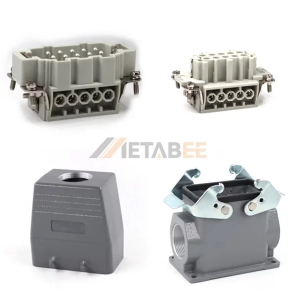 HE Series High Construction Heavy Duty Connector, 10+PE, Surface Mounting, 2 Levers, Top/Side Entry, 16A/500V
