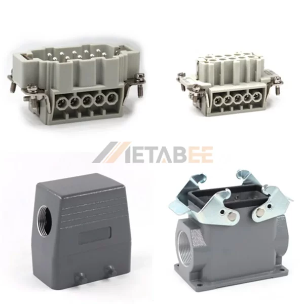 HE Series High Construction Heavy Duty Connector, 10+PE, Surface Mounting, 2 Levers, Top/Side Entry, 16A/500V