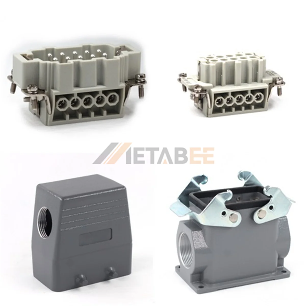 HE Series High Construction Heavy Duty Connector, 10+PE, Surface Mounting, 2 Levers, Top/Side Entry, 16A/500V