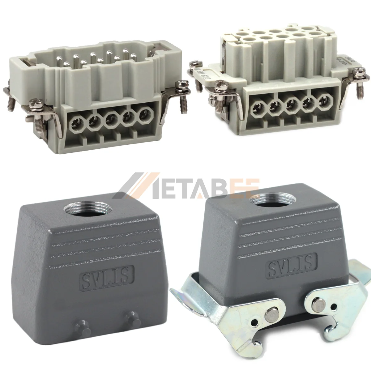 HE Series Heavy Duty Connector, 10+PE, Screw Terminal, Cable to Cable, 2 Levers, Top/Side Entry, 16A/500V