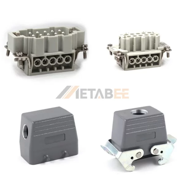 HE Series Heavy Duty Connector, 10+PE, Screw Terminal, Cable to Cable, 2 Levers, Top/Side Entry, 16A/500V