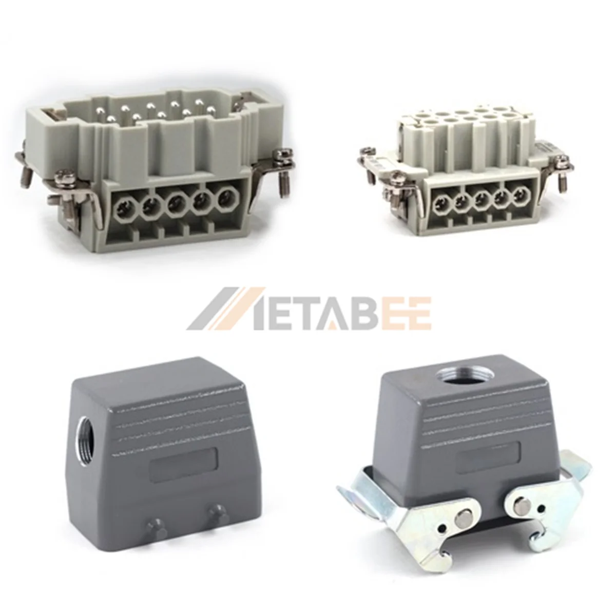 HE Series Heavy Duty Connector, 10+PE, Screw Terminal, Cable to Cable, 2 Levers, Top/Side Entry, 16A/500V