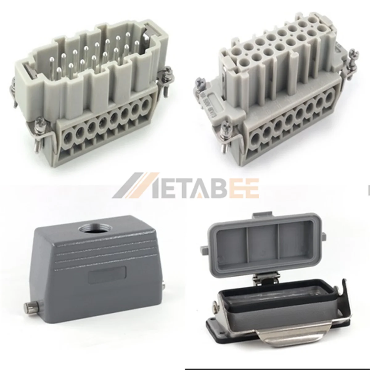 HE Series Heavy Duty Connector, 16+PE, Bulkhead Mount with Cover, Screw Terminal, Top/Side Entry, 16A/500V