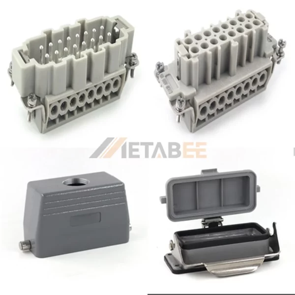 HE Series Heavy Duty Connector, 16+PE, Bulkhead with Metal Cover, Screw Terminal, Top/Side Entry, 16A/500V
