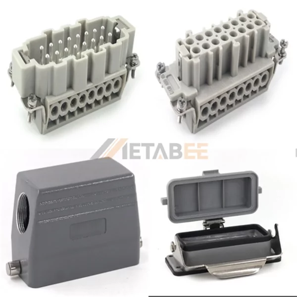 HE Series Heavy Duty Connector, 16+PE, Bulkhead with Metal Cover, Screw Terminal, Top/Side Entry, 16A/500V