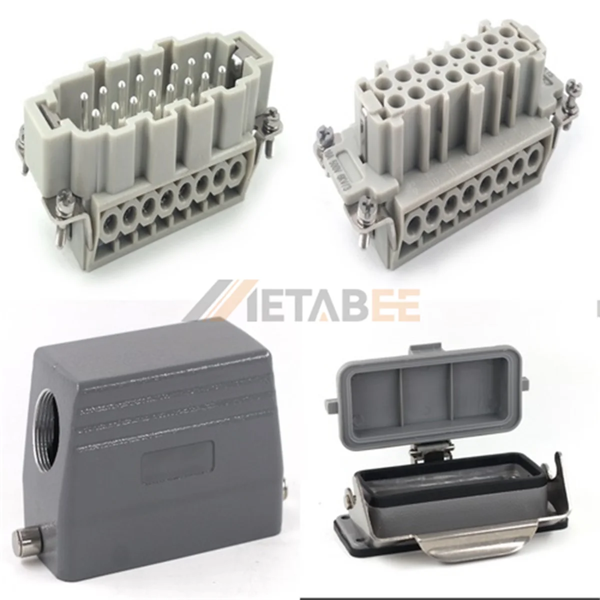 HE Series Heavy Duty Connector, 16+PE, Bulkhead with Metal Cover, Screw Terminal, Top/Side Entry, 16A/500V