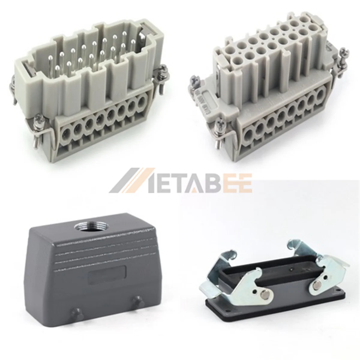 HE Series Heavy Duty Connector, 16+PE, Bulkhead, 2 Levers, Screw Terminal, Top/Side Entry, 16A/500V