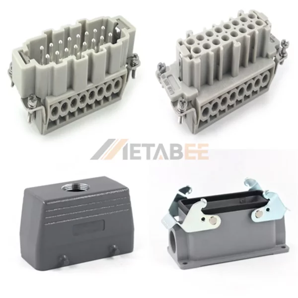 HE Series Heavy Duty Connector with 2 Levers, 16+PE, Surface Mounting, Screw Terminal, Top/Side Entry, 16A/500V